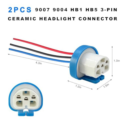 2 PCS Headlight Wiring Harness, 9004 9007 HB5 HB1 Ceramic Headlights Connector Plug, 3-Pin High Temperature Resistant Headlight Socket Replacement for Most Vehicles