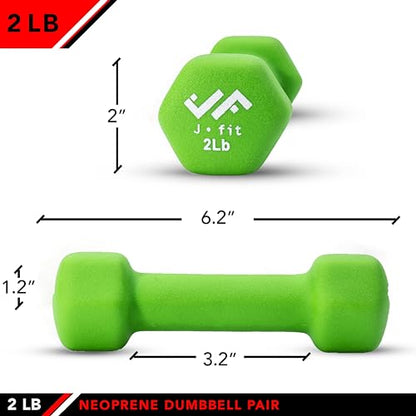 JFIT Dumbbell Pairs or Sets – Neoprene & Vinyl Coated Hand Weights for Home Gym, Strength Training, Aerobics, Cardio Exercise and Fitness - size: 2 lbs (Pair), style: Dumbbell Pair