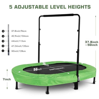 ANCHEER Trampoline for Kids, Toddler Trampoline Indoor Sports and Outdoor Games 56" Kids Rebounder 220LBS Capacity with Adjustable Safety Handrail Foldable Jumper for Boys and Girls