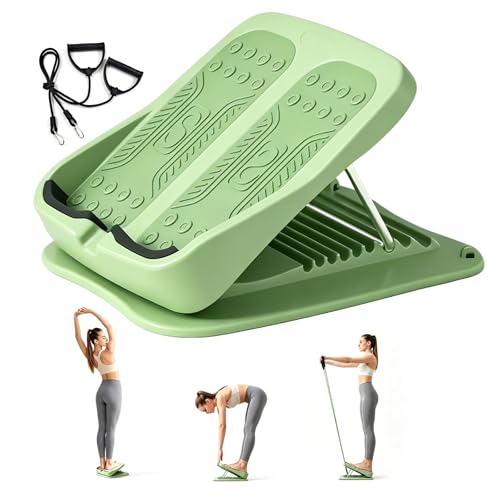 Slant Board for Calf Stretching, 9-Level Adjustable Incline Board with 2 Resistance Bands, Portable Calf Stretcher for Exercise & Physical Therapy Equipment (Green)