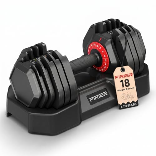 PIRIER Adjustable Dumbbell Set 50LB, 18-in-1 Free Weight Adjustable Dumbbells, One-Hand Twist Adjust, Space-Saving Design, Home Gym Strength Training Equipment for Men & Women