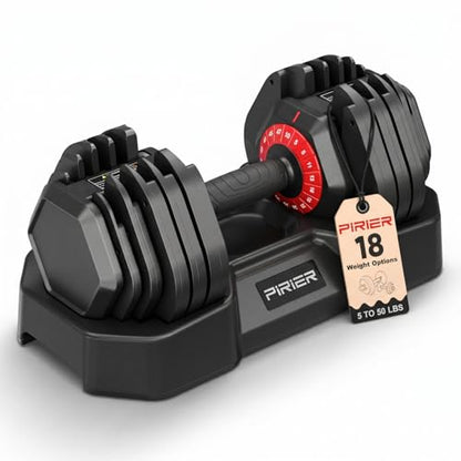 PIRIER Adjustable Dumbbell Set 50LB, 18-in-1 Free Weight Adjustable Dumbbells, One-Hand Twist Adjust, Space-Saving Design, Home Gym Strength Training Equipment for Men & Women