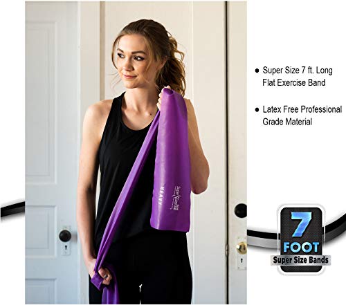USA 14" x 3" Extra Long Latex Free Mini Loop and Flat Resistance Band 5 Set. in Light, Medium or Heavy Strength. Includes an Exclusive iPhone App, E-Book, and Carry Bag. - color: d. EXTRA HEAVY STRENGTH PURPLE Set