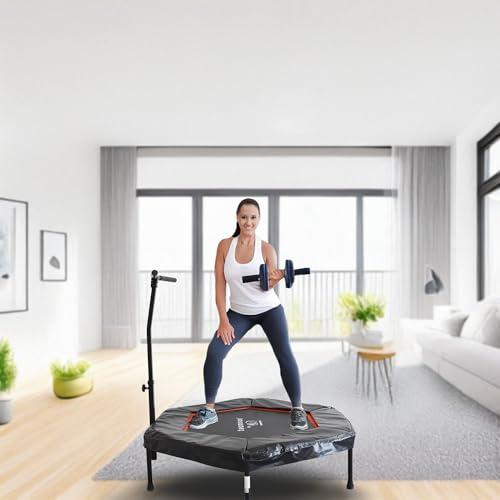 Teamson by Crowntec 50'' Steel Fitness Trampoline, 286 LBS Max Load Mini Rebounder with Handlebar, UV-Resistant Steel Exercise Trampoline for Indoor/Outdoor Workout, Red