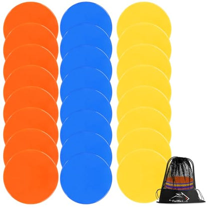 Poly Spots 4 Inch & 9 Inch Non-Slip Flat Cones Spot Markers for Gym Floor - style: Orange Blue Yellow 24 Pcs 9inch