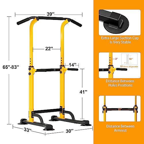 Dland Power Tower Pull Up Bar Dip Station and Height Adjustable Dip Bar Stand, Multi-Function Home Gym Exercise Equipment Strength Training Fitness Workout Station - color: Yellow