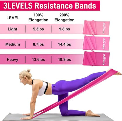 18PCS Resistance Bands Bulk, Non-Latex Physical Therapy Bands, Professional Flat Bands for Trainers, Pilates & Home Gym Full Body Workout, Strength Training, Includes 6 Sets with Carry Bags