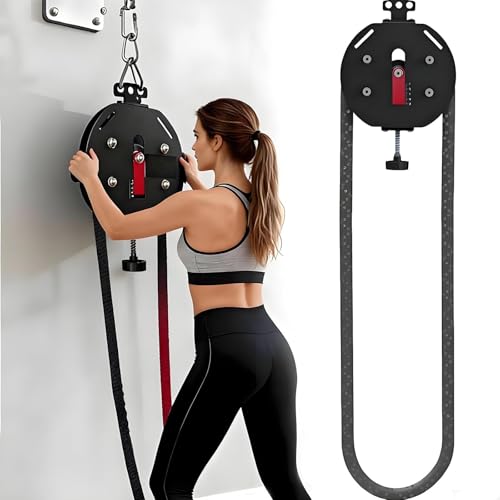 Endless Rope Trainer | Resistance Trainer Machine | Pulley Rope Puller Fitness Rope Trainer | Pulley Rope Climbing Machine Adjustable Resista |14ft Closed-Loop Nylon Rope, Home Gym - color: Red