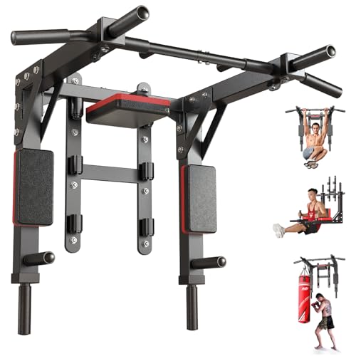 XGSW Multifunctional Wall Mounted Pull Up Bar Chin Up bar Dip Station for Indoor Home Gym Workout, Power Tower Set Training Equipment Fitness Dip Stand Supports