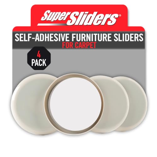 Super Sliders 2 1/4" Round Self-Stick Furniture Sliders or Movers for Carpet to Protect Flooring and Move Effortlessly, Beige (4 Pack),Tan - color: Beige, size: 2-1/4", 4 Pack