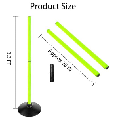 Fluorescent Green Soccer Agility Poles Set Detachable Sports Trainning Speed Pole Slalom Poles with Rubber Base Sport Traning Equipment - color: 3.3 FT, style: Pack of 4