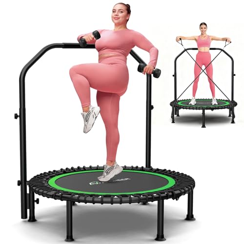 ANCHEER 40"/48" Foldable Mini Trampoline with Adjustable Handle for Adults - color: Deep Green, size: 48 inch