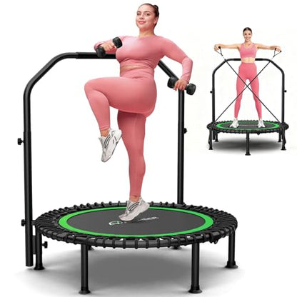 ANCHEER 40"/48" Foldable Mini Trampoline with Adjustable Handle for Adults - color: Deep Green, size: 48 inch