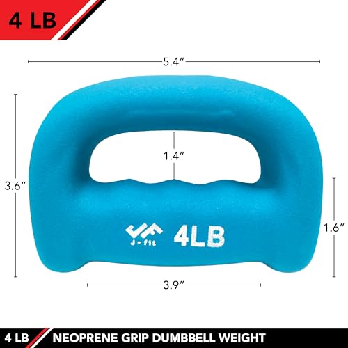 JFIT Neoprene D Grip Dumbbells - Single Weights 1LB-5LB - Premium Non-Slip, Hand Weights, Ergonomic Design - style: 4 Pound