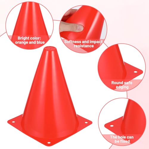 30 Pack 7 Inch Plastic Traffic Cones Sports Training Agility Marker Mini Cones for Soccer, Skating, Football, Basketball, Indoor and Outdoor Games Sports Practice Equipment