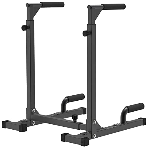 SELEWARE Heavy Duty Dip Bar, Adjustable Width & Height Dip Station Home Gym Fitness Equipment, 800lbs Capacity, Multifunctional Strength Training Dip Stand with Push Up Bar for Tricep Dips, L-Sits - color: Black