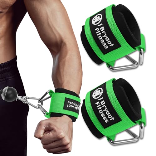 J Bryant Fitness Wrist Cuffs for Cable Machines – Heavy Duty Adjustable Wrist Straps with 7mm Neoprene Padding for Strength Training, Pull Exercises, and Forearm Support - color: Yellow green, size: Large