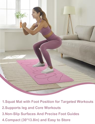 Squat Mat with Foot Position,Large Squat Target Pad 30'' X 13.8'',4mm Thickness Squat Mat Foot Positioning, Exercise Mat for Squats, Leg and Abdominal Workouts
