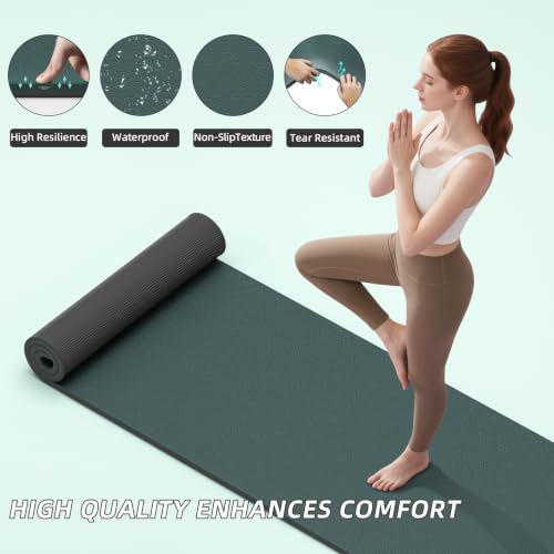 ILILI 10mm Extra Thick, TPE Yoga Mat, 76×28 Inch Extra Long, Carrying Strap - color: Dark Green+Dark Grey