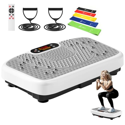 SoftGym Waver Vibration Plate Exercise Machine for Lymphatic Drainage Weight Loss,120 Speed Levels Vibrating Platform with Resistance Bands,Full-Body Workout Equipment for Muscle Activation - style: Slim- White