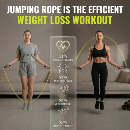 Weighted Jump Rope for Men & Women, 1/4lb 1/2lb Interchangeable Weighted Rope, Ball Bearing Adjustable Length, Tangle Free Storage Golf-Grade Grip, Skipping Rope for Weight Loss