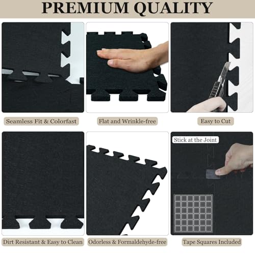 Gym Flooring Mats 24 Pcs, 11x 11 x 0.32 inches High Density Exercise Floor Tiles, Non Slip Interlocking Noise Shock Reduction Puzzle Felt Mat for Workout, Basement and Home Gym Protective - size: 0.32'' Thickness, 24 Pcs