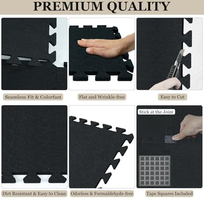 Gym Flooring Mats 24 Pcs, 11x 11 x 0.32 inches High Density Exercise Floor Tiles, Non Slip Interlocking Noise Shock Reduction Puzzle Felt Mat for Workout, Basement and Home Gym Protective - size: 0.32'' Thickness, 24 Pcs