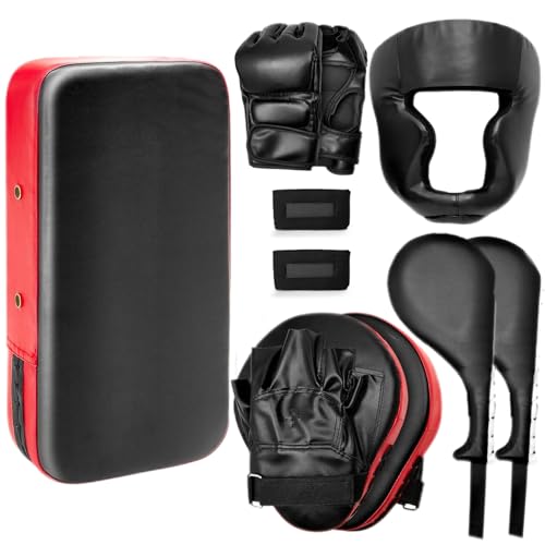 Gemscream 10 In1 Punching Mitts Kick Pad Set Taekwondo Pads Boxing Mitts Focus Pads Boxing Gloves Safety Head Guard Wrist Band for Kickboxing, Karate, Muay Thai, MMA Training - color: Black