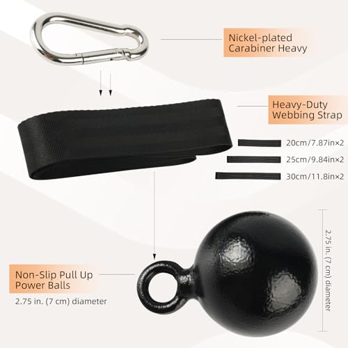 Non-Slip Iron Pull Up Grips and Cannonball Handles,3-Length Straps & Carabiners, Grip Strength Trainer for Pull-Up Bar, Dead Hangs, Forearm & Hand Training, Home Gym Gear - size: 70mm