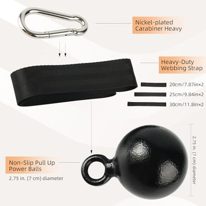 Non-Slip Iron Pull Up Grips and Cannonball Handles,3-Length Straps & Carabiners, Grip Strength Trainer for Pull-Up Bar, Dead Hangs, Forearm & Hand Training, Home Gym Gear - size: 70mm