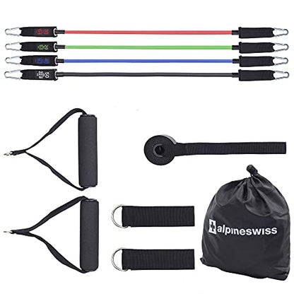Alpine Swiss Exercise Resistance Bands Set with Handles, Door Anchor, Ankle Straps and Carry Bag for Men and Women