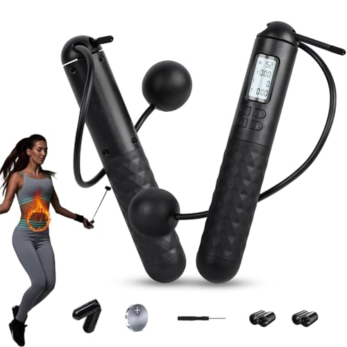 Skipping Rope with Counter, Cordless Jump Rope, Adjustable Digital Counting Jump Ropes, Gravity Ball Skipping, Weighted Jump Rope With Counter for Lose Weight, Burn Calories