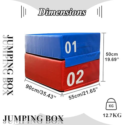 4 in 1 Foam Plyometric Box, Adjustable Height Soft Foam Jump Box Set, Non-Slip, Durable, Easy-to-Clean Soft Training Box, Suitable for Gyms, Home, Jumping, etc.(Size:01+02（90 * 55 * 50cm）) - size: 01+02（90*55*50cm）