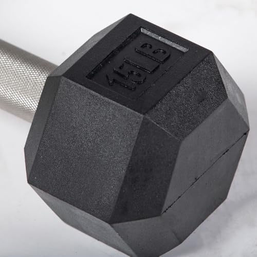 Titan Fitness Free Weights, Rubber Coated Hex Dumbbell, Straight Stainless Steel Handle, Strength Training, Full Body Workout - style: Fixed