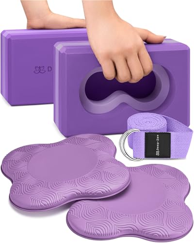 Deep-Zen® Yoga Blocks Wrist Support; Yoga Blocks 2 Pack with Knee Pads and Strap to Put Less Weight on Wrists; Durable, Versatile Yoga Brick Exercise Block Set, Blocks Yoga - color: Purple