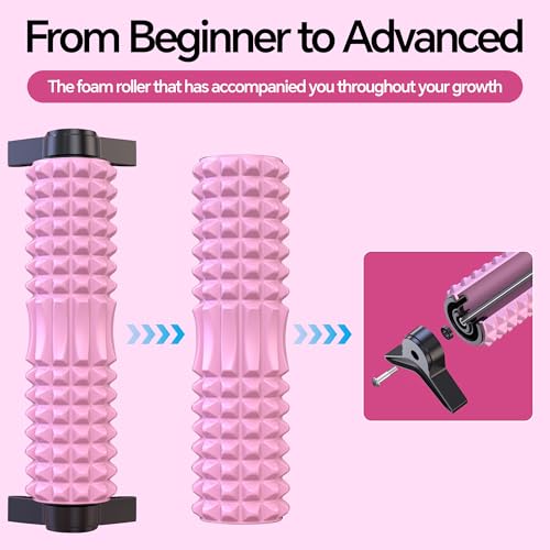 Foam Roller with Detachable Stand, 18” Deep Tissue Massage Roller, Beginner-Friendly Support Design for Muscle Recovery, Home Workout & Fitness - Pink - color: Pink