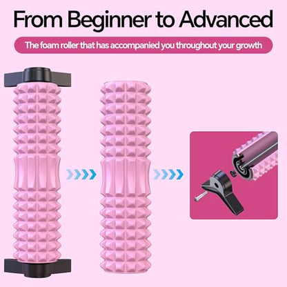Foam Roller with Detachable Stand, 18” Deep Tissue Massage Roller, Beginner-Friendly Support Design for Muscle Recovery, Home Workout & Fitness - Pink - color: Pink