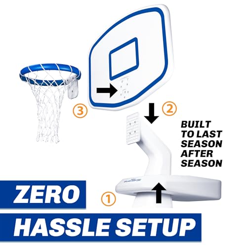 GoSports Splash Hoop PRO Pool Basketball Game – Modern Poolside Basketball Hoop with Backboard, Ball & Pump – Swimming Pool Basketball Hoop for Inground & Above Ground Pools - color: White