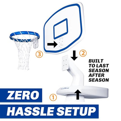 GoSports Splash Hoop PRO Pool Basketball Game – Modern Poolside Basketball Hoop with Backboard, Ball & Pump – Swimming Pool Basketball Hoop for Inground & Above Ground Pools - color: White