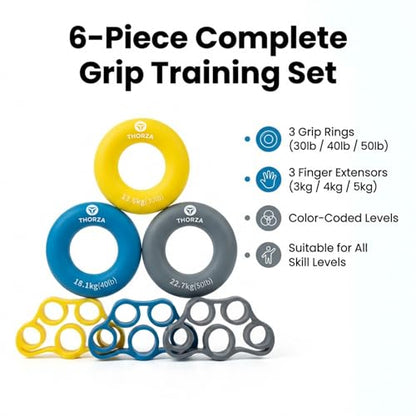 Hand Grip Strengthener Set – 3 Resistance Levels, Finger & Forearm Trainer with Rings & Bands, Grip Trainer for Wrist, Rehab & Strength Training