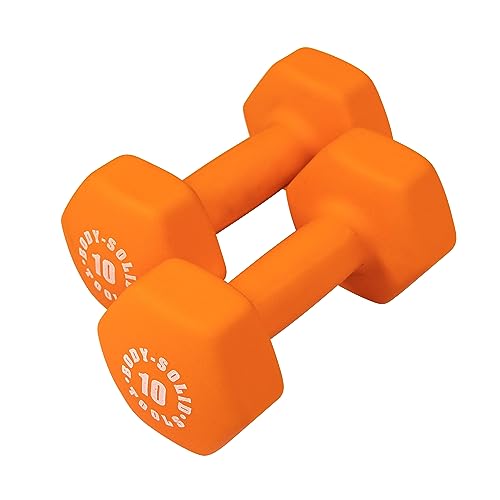 Body-Solid Tools Neoprene Dumbbell for Weight and Aerobic Strength Training, Pilates & Physical Therapy, Hand Weights for Men and Women, Commercial and Home Gym Free Weights Hex End Dumbbells - color: 10lbs.Orange