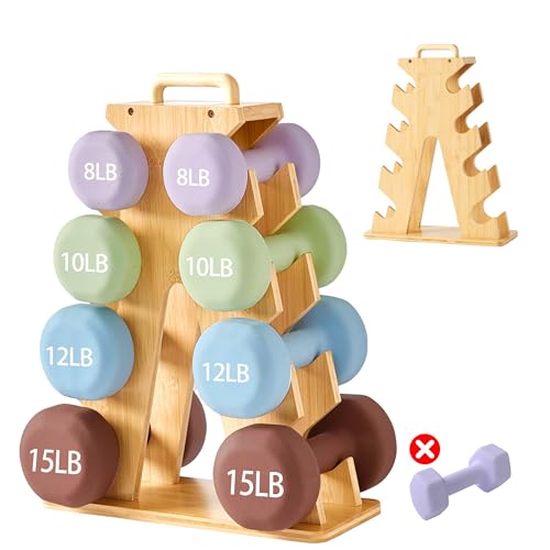 Wooden Dumbbell Rack Stand Gift for Fitness Lovers, Compact A-Frame Weight Holder for 8-15lb Dumbbells, Stylish Space-Saving Organizer for Home Gym (Dumbbell Rack Stand Only)