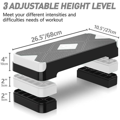 GYMMAGE Aerobic Exercise Step, Adjustable Height, - color: White