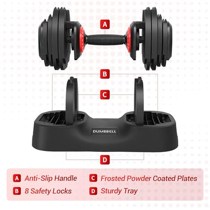 Updated Adjustable Dumbbells Set (25 LB/50 LB/56 LB/112LB), Weights Dumbbell Set with Anti-slip Grip & Storage Solution, Compact Free Weights for Home Gym, Strength Training for Men & Women