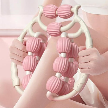 15 Wheels Massage Roller, Cellulite Appearance Circular Leg Clamp Massage Relax Roller, Muscle Relaxer for Legs, Thighs, Arm, Indoor Sports Yoga Bodybuilding Equipment (Pink)