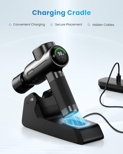 RENPHO Active+ Thermacool Deluxe Massage Gun with Heat and Cold and Charging Stand, Fathers Day Dad Gifts, App Control with Video-Guided Courses, Deep Tissue Handheld Massager, Carry Case - color: Gloss Black