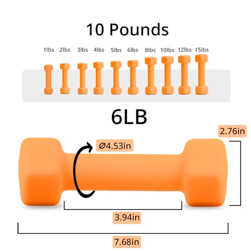 Portzon Dumbbells Neoprene with Non Slip Grip weight for Total Body Workout Compatible with of 2 Set,1-15 LB, Anti-Slip, Anti-roll, Hex Shape