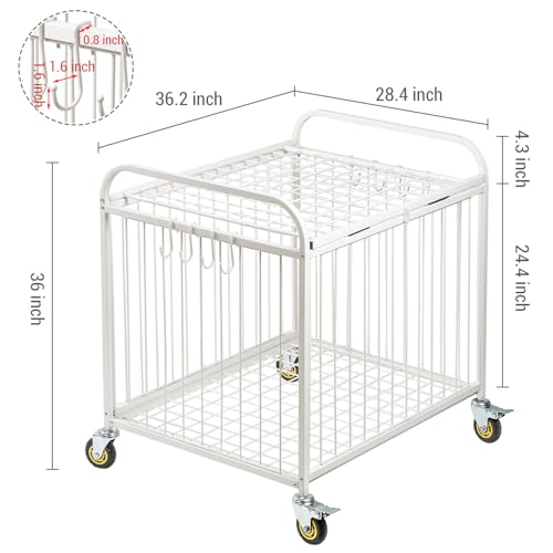 MyGift Large Capacity Metal Rolling Multi Sports Ball Cage Storage Hopper, Gym Equipment Basket Cart with Lockable Latch, Heavy Duty Caster Wheels, and 8 Accessory Hooks