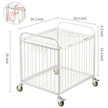 MyGift Large Capacity Metal Rolling Multi Sports Ball Cage Storage Hopper, Gym Equipment Basket Cart with Lockable Latch, Heavy Duty Caster Wheels, and 8 Accessory Hooks