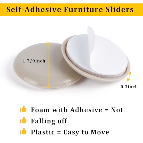 Self-Stick Furniture Sliders, New Space 36pcs 1-3/4" Sliders for Carpet - size: 1-3/4 inch (36pcs)